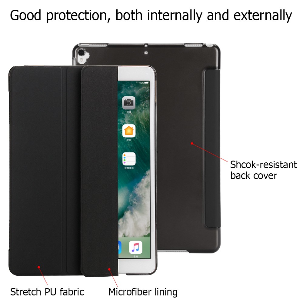 TRI-Dobre Stand Auto-Wake / Sleep Couro Protetor Capa Para Ipad Air 10.5 (2019) / Pro 10.5 (2017) - Preto