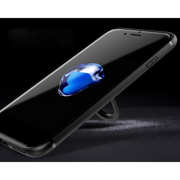 Matte Finish Ring Holder Kickstand Flexible TPU Case with Built-in Magnetic Metal Sheet for iPhone 7 - Black-15
