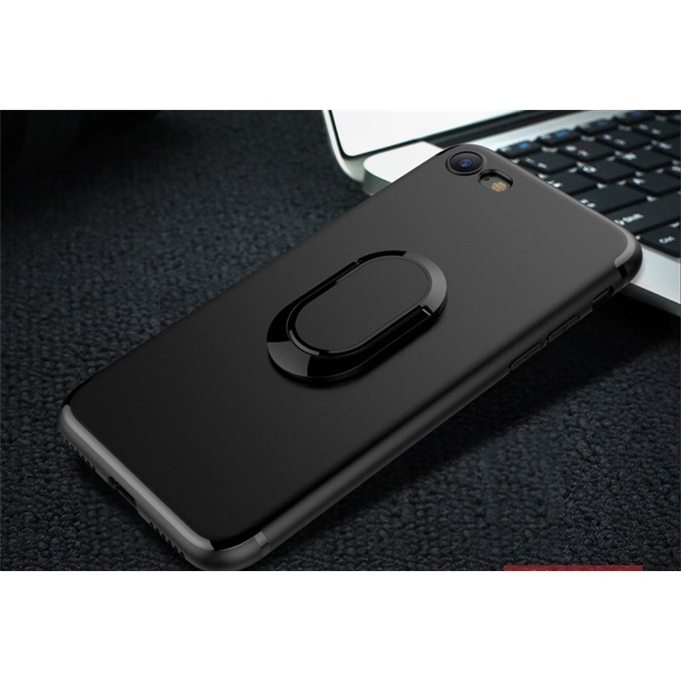 Matte Finish Ring Holder Kickstand Flexible TPU Case with Built-in Magnetic Metal Sheet for iPhone 7 - Black-16