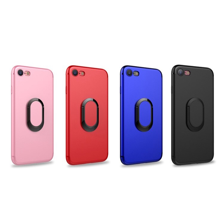 Matte Finish Ring Holder Kickstand Flexible TPU Case with Built-in Magnetic Metal Sheet for iPhone 7 - Black-18