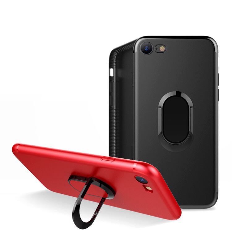Matte Finish Ring Holder Kickstand Flexible TPU Case with Built-in Magnetic Metal Sheet for iPhone 7 - Black-2