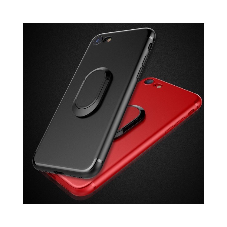 Matte Finish Ring Holder Kickstand Flexible TPU Case with Built-in Magnetic Metal Sheet for iPhone 7 - Black-3