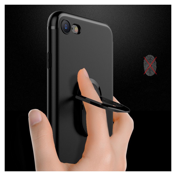Matte Finish Ring Holder Kickstand Flexible TPU Case with Built-in Magnetic Metal Sheet for iPhone 7 - Black-4