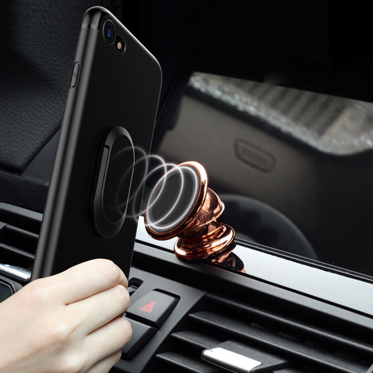 Matte Finish Ring Holder Kickstand Flexible TPU Case with Built-in Magnetic Metal Sheet for iPhone 7 - Black-7