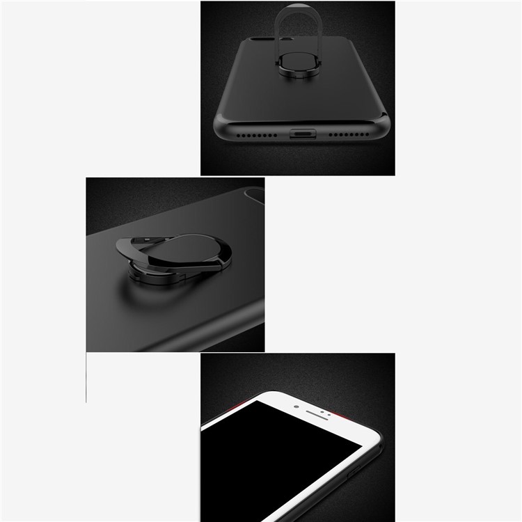 Matte Finish Ring Holder Kickstand Flexible TPU Case with Built-in Magnetic Metal Sheet for iPhone 7 - Black-9
