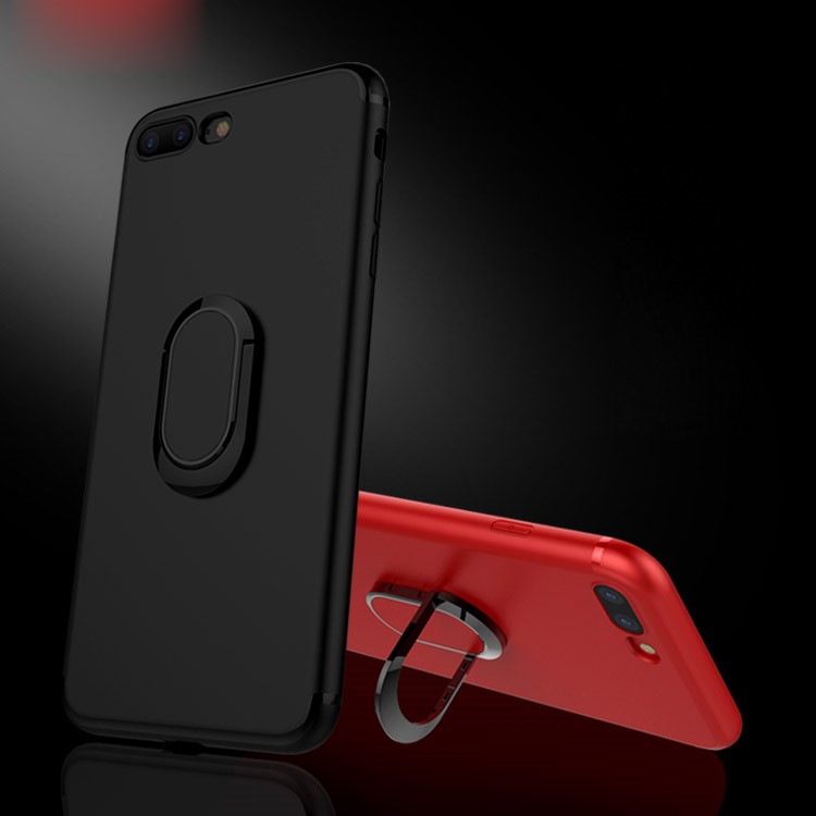 Magnetic Ring Holder Kickstand Matte TPU Phone Case for iPhone 7 Plus - Black-3