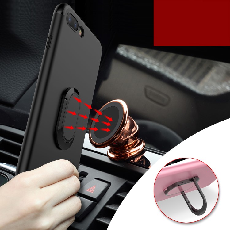 Magnetic Ring Holder Kickstand Matte TPU Phone Case for iPhone 7 Plus - Black-4