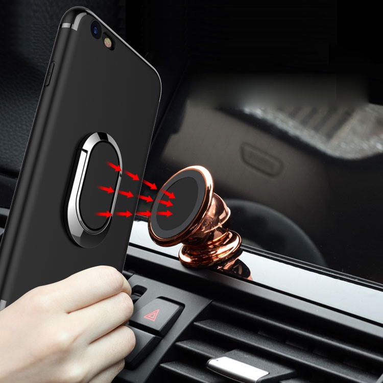 For iPhone 6s Plus / 6 Plus Magnetic Ring Holder Kickstand Matte TPU Phone Case - Black-16