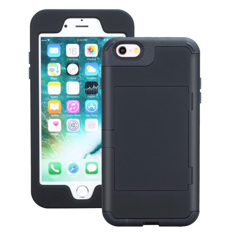 Card Slot TPU + PC Combo Phone Case for iPhone 6 Plus / 6s Plus - Black-1