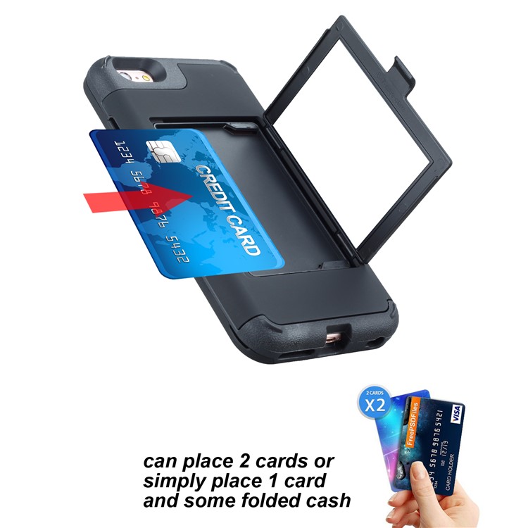 Card Slot TPU + PC Combo Phone Case for iPhone 6 Plus / 6s Plus - Black-9