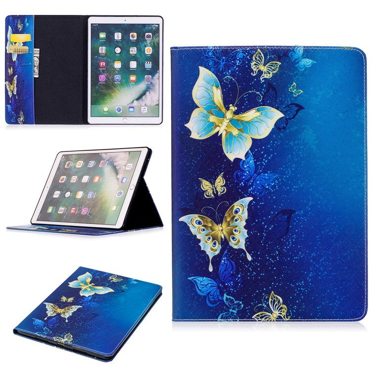

Patterned PU Leather Wallet Stand Protective Cover for iPad Pro 10.5 (2017) - Blue and Gold Butterflies