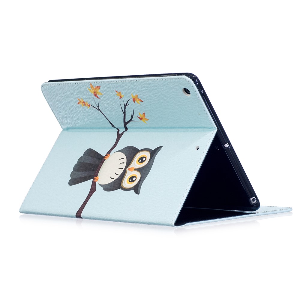 For iPad 9.7 inch (2018)/9.7 (2017) Pattern Printing Card Slots Stand Protective Case - Owl on Branch-4