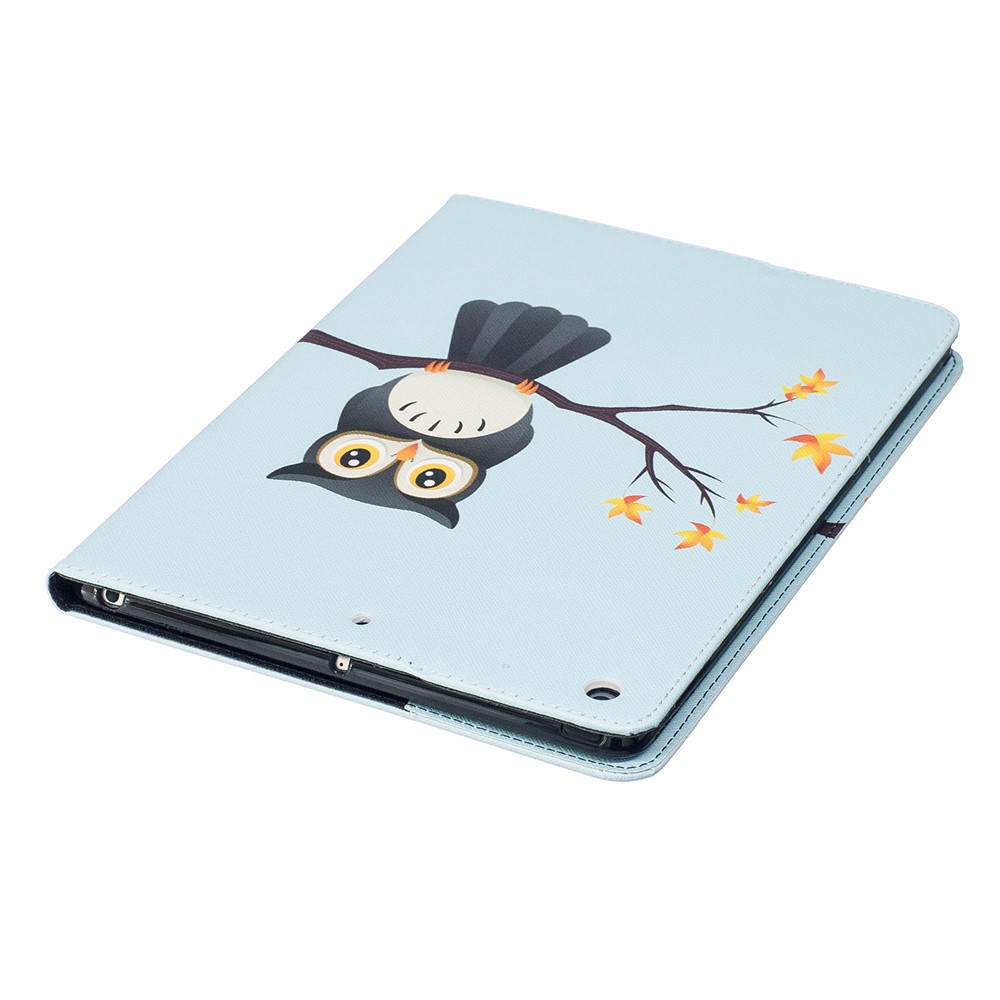 For iPad 9.7 inch (2018)/9.7 (2017) Pattern Printing Card Slots Stand Protective Case - Owl on Branch-7