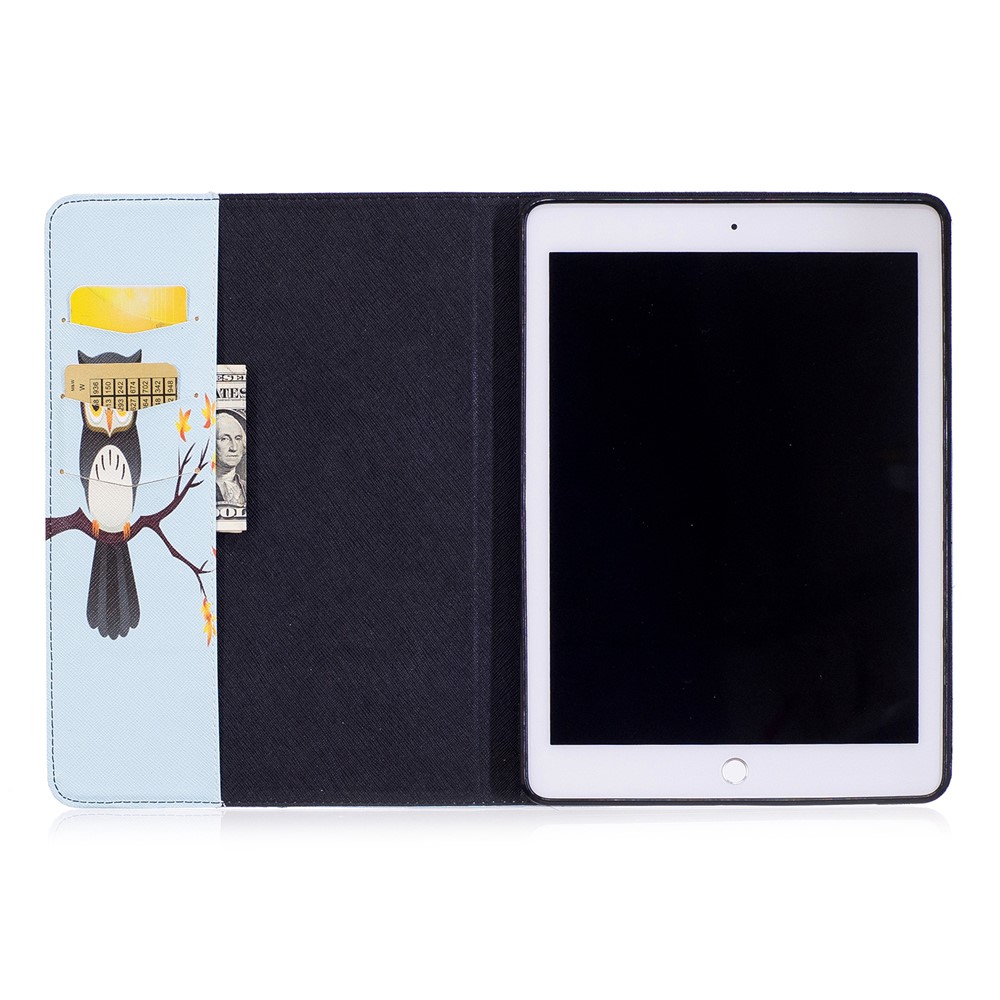 For iPad 9.7 inch (2018)/9.7 (2017) Pattern Printing Card Slots Stand Protective Case - Owl on Branch-8