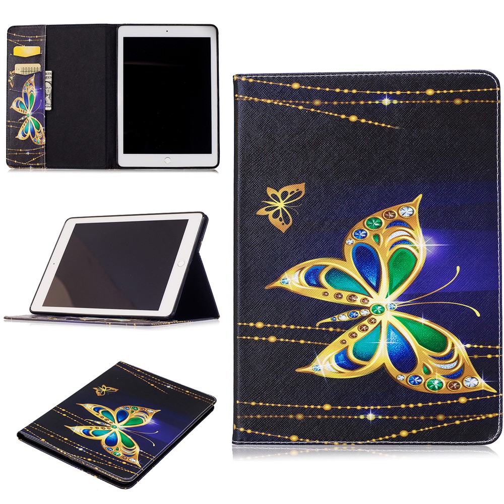 Muster Druckbrieftaschenstand Case Cover Für Ipad 9,7 Zoll (2018) /9.7 (2017) - Goldener Schmetterling