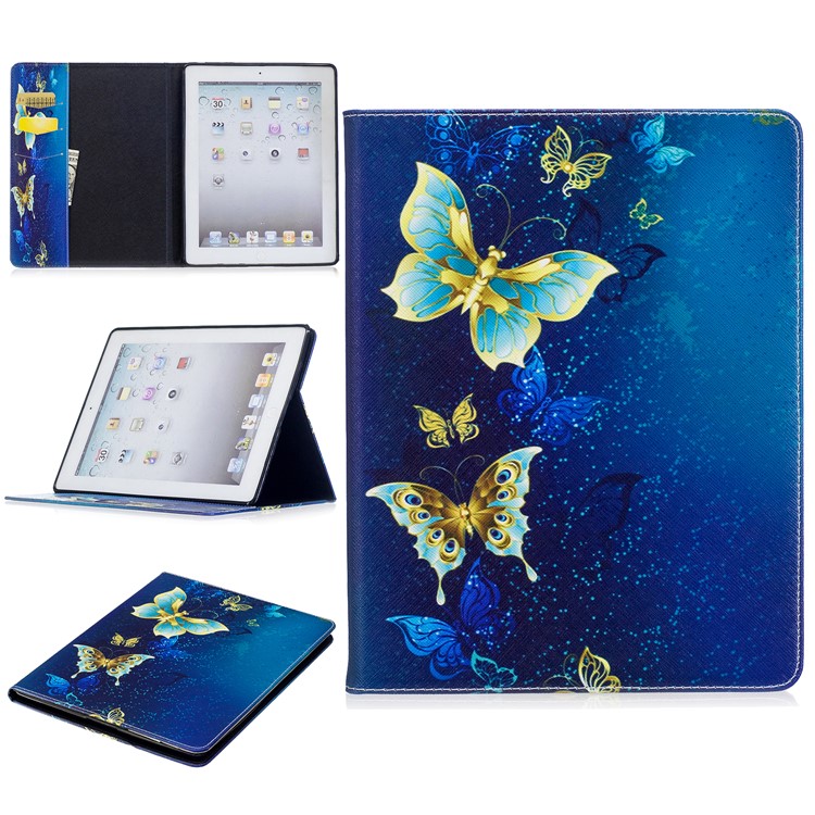 Pattern Printing PU Leather Card Holder Flip Stand Case for iPad 4/3/2 - Elegant Butterflies-1