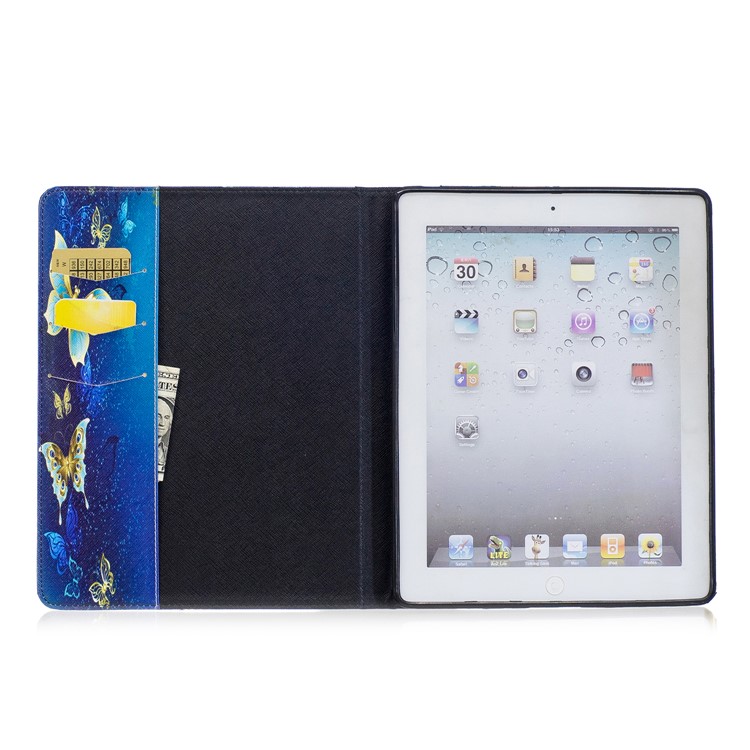 Pattern Printing PU Leather Card Holder Flip Stand Case for iPad 4/3/2 - Elegant Butterflies-8