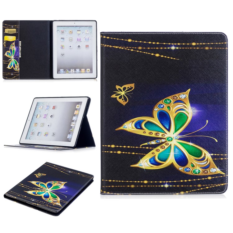 

Pattern Printing PU Leather Magnetic Wallet Case Cover for iPad 4/3/2 - Golden Butterflies, iPad 4