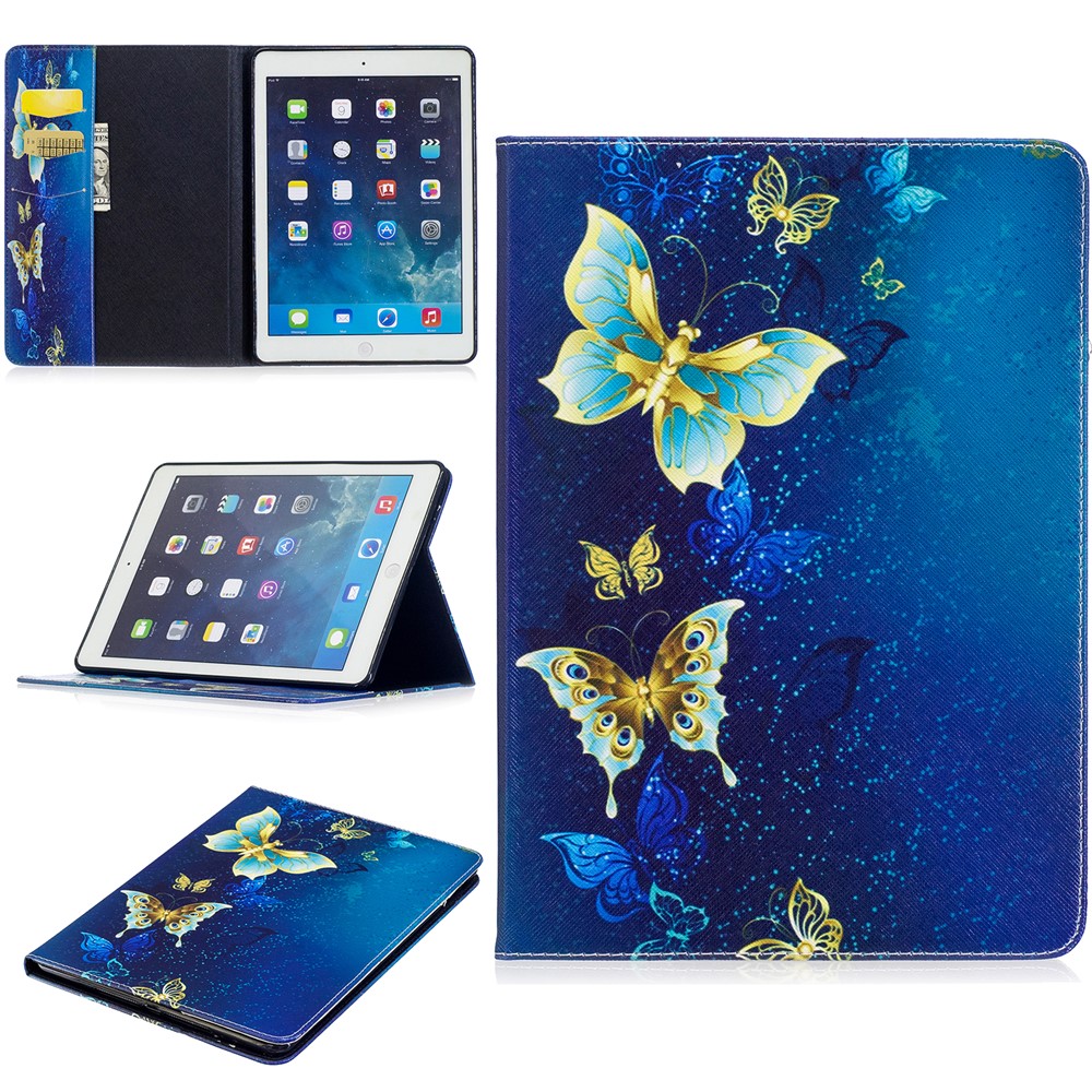 Pattern Printing Brieftasche Leder Schutz Flip Stand Cover für iPad Air - Elegante Schmetterlinge-1