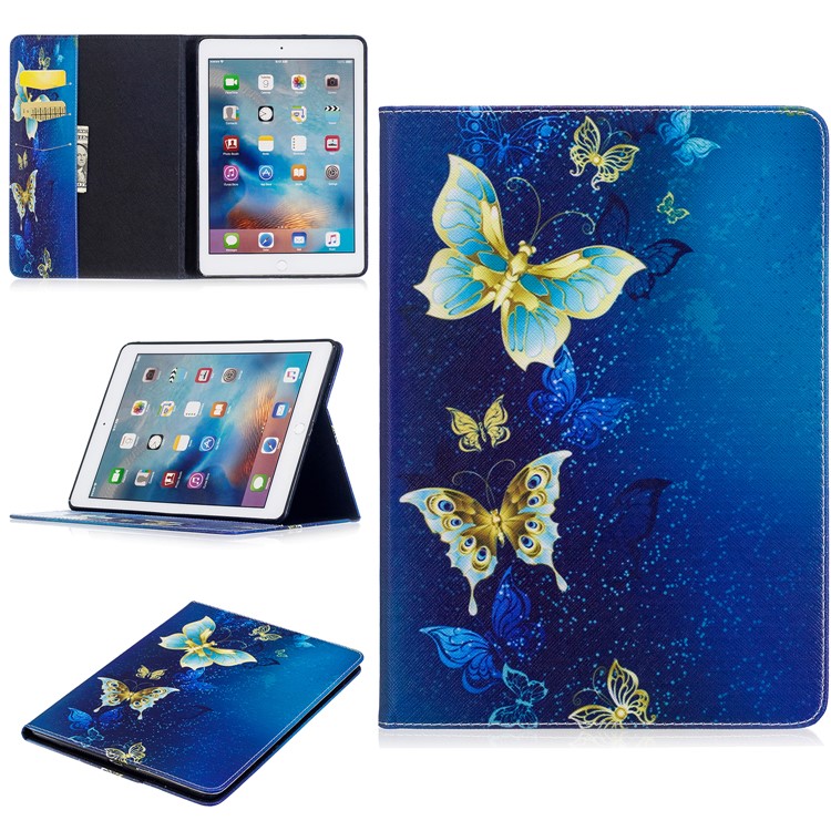 Pattern Printing Wallet Leather Stand Tablet Cover for iPad Air 2 - Blue Butterflies-1