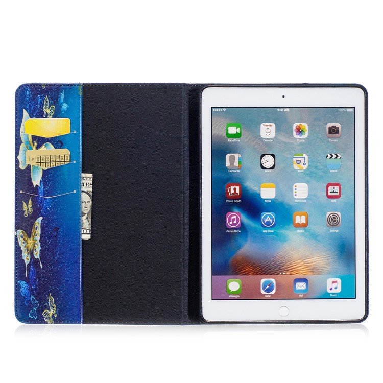 Pattern Printing Wallet Leather Stand Tablet Cover for iPad Air 2 - Blue Butterflies-8