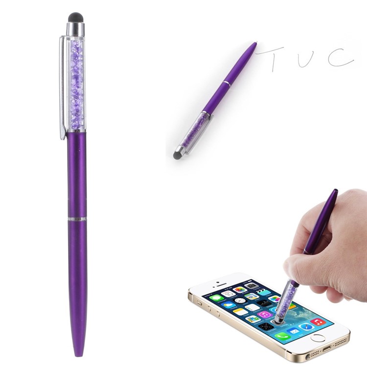 Rhinestone Decorated Stylus Pen with Ball Point Pen Feature for iPhone Samsung Sony etc - Purple-1
