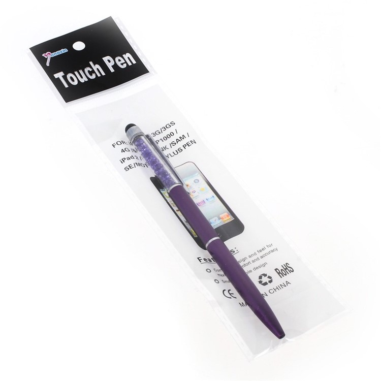 Rhinestone Decorated Stylus Pen with Ball Point Pen Feature for iPhone Samsung Sony etc - Purple-6