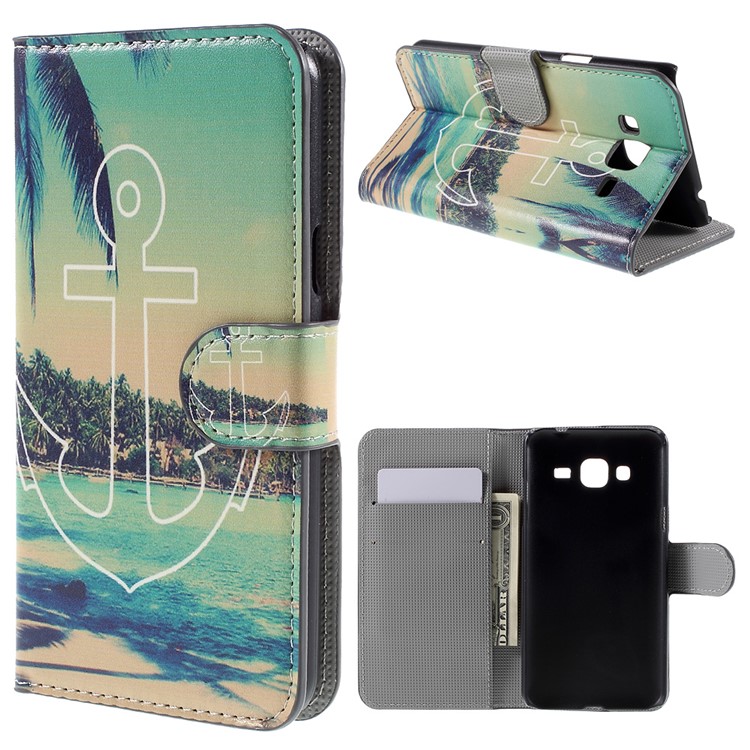 

PU Leather Wallet Stand Cover Shell for Samsung Galaxy J3 / J3 (2016) - Anchor and Trees