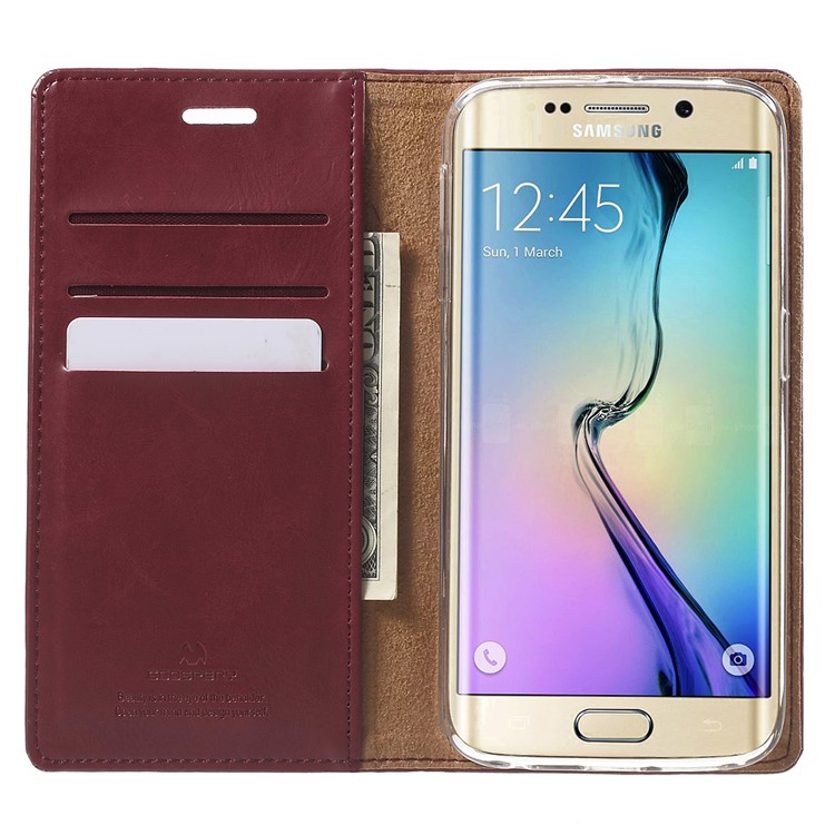 MERCURY GOOSPERY Blue Moon Flip Leather Cover for Samsung Galaxy S6 Edge G925 - Wine Red-5