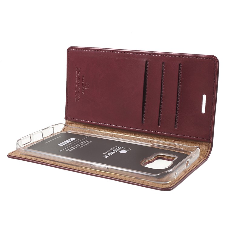 MERCURY GOOSPERY Blue Moon Flip Leather Cover for Samsung Galaxy S6 Edge G925 - Wine Red-6
