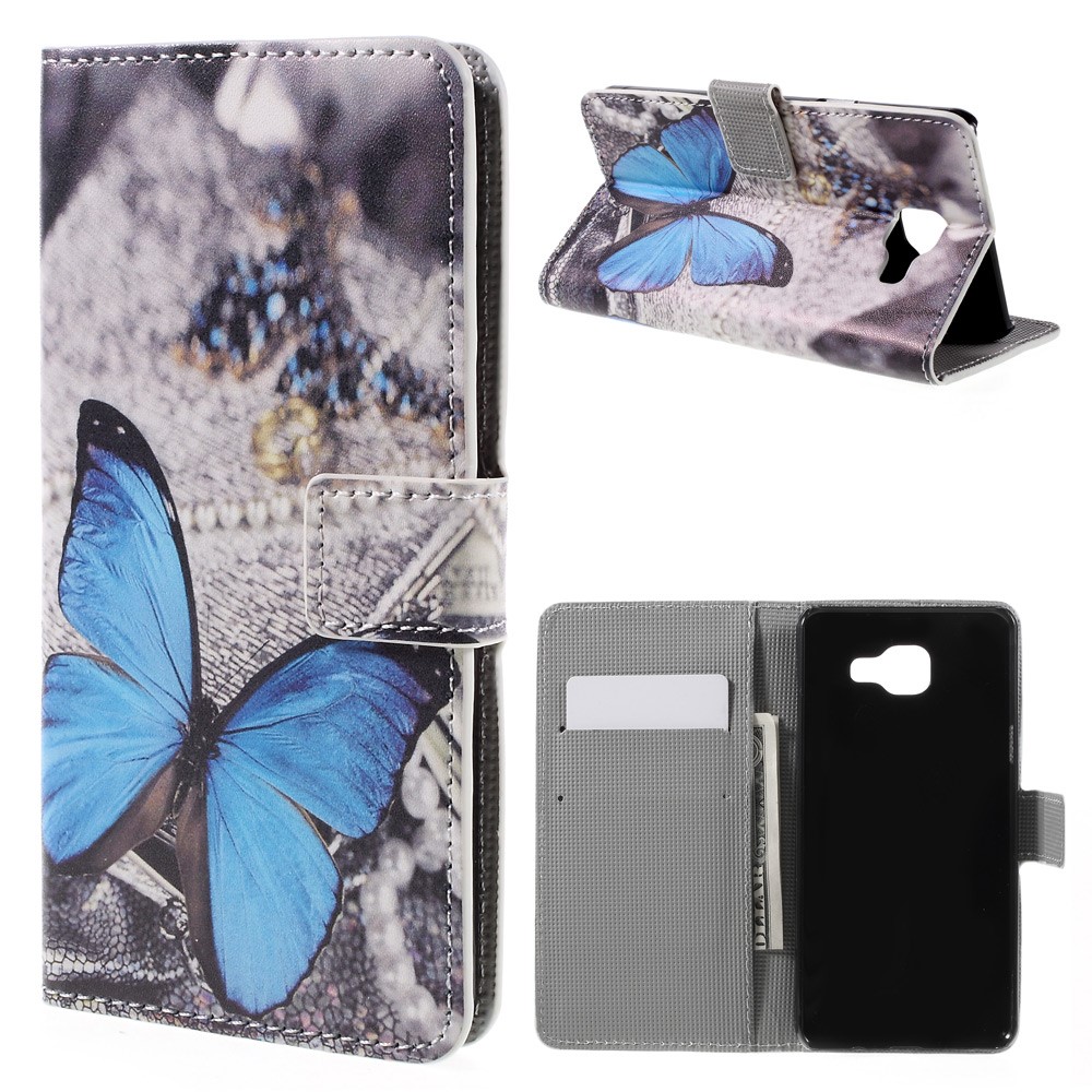 Porta Della Carta in Pelle Per Samsung Galaxy A5 SM-A510F - Farfalla Blu