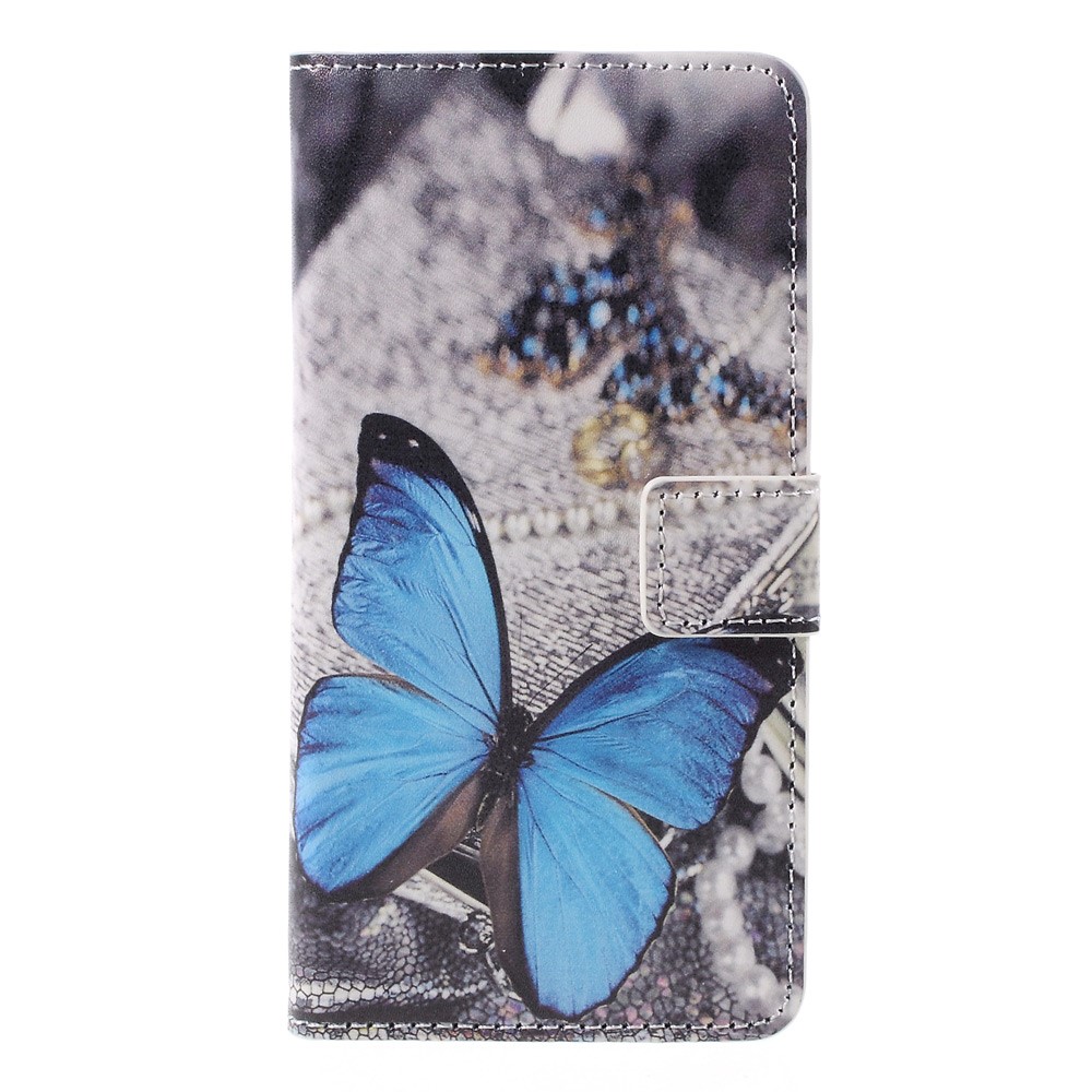 Porte-carte en Cuir Pour Samsung Galaxy A5 SM-A510F - Papillon Bleu