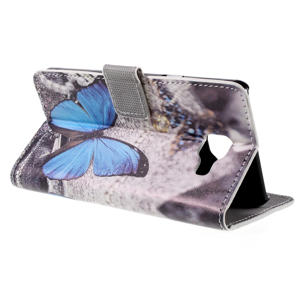 Suporte de cartão de couro para Samsung Galaxy A5 SM-A510F - azul borboleta-5