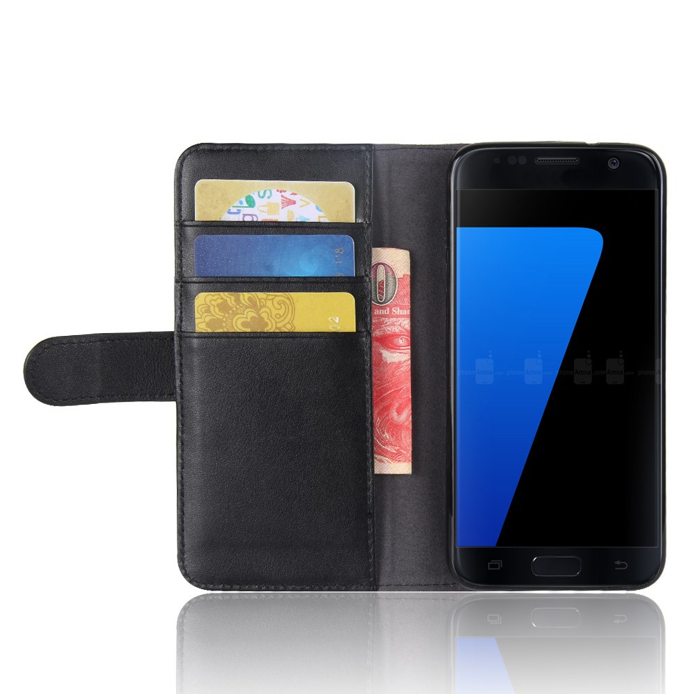 Für Samsung Galaxy S7 SM-G930 Echtes Leder Brieftasche Ständer Schutzhülle Zubehör - Schwarz-5