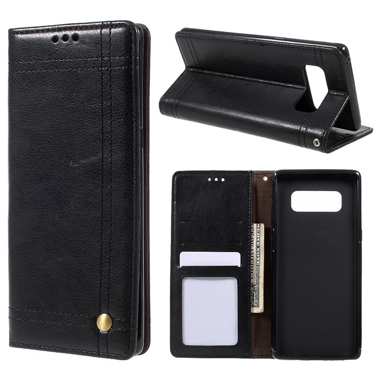 

Vintage Style Double Stitch Featuring Leather Card Slots Stand Shell for Samsung Galaxy Note 8 - Black, Galaxy Note 8