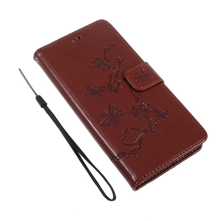 

Imprint Butterfly Flowers PU Leather Flip Wallet Stand Protective Cover for Samsung Galaxy Note 8 - Brown