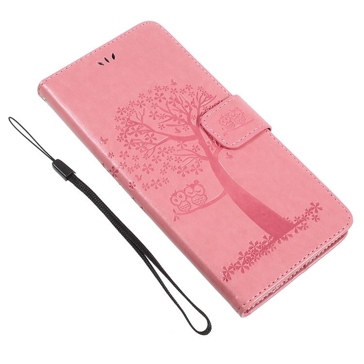 

Imprint Tree Owl Magnetic Wallet PU Leather Stand Mobile Phone Cover for Samsung Galaxy Note 8 - Pink