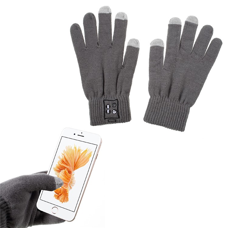 1 Pair Knit Bluetooth Call Touch Gloves with Mic & Conductive Fingers - Grey-1