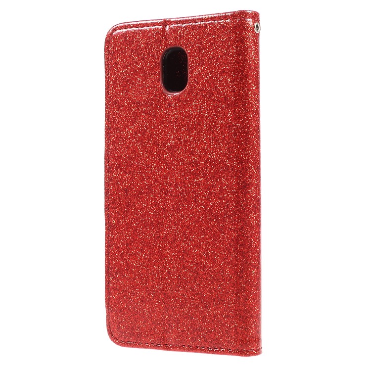 Glittery en polvo de la serie de PU de cuero Folio soporte móvil de accesorios caso Shell para Samsung Galaxy J7(2017) EU versión - rojo-2
