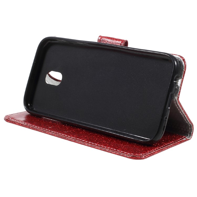 Glittery en polvo de la serie de PU de cuero Folio soporte móvil de accesorios caso Shell para Samsung Galaxy J7(2017) EU versión - rojo-4
