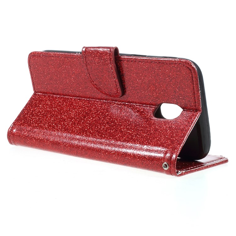 Glittery en polvo de la serie de PU de cuero Folio soporte móvil de accesorios caso Shell para Samsung Galaxy J7(2017) EU versión - rojo-5