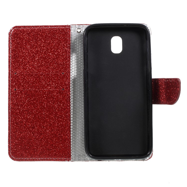 Glittery en polvo de la serie de PU de cuero Folio soporte móvil de accesorios caso Shell para Samsung Galaxy J7(2017) EU versión - rojo-6