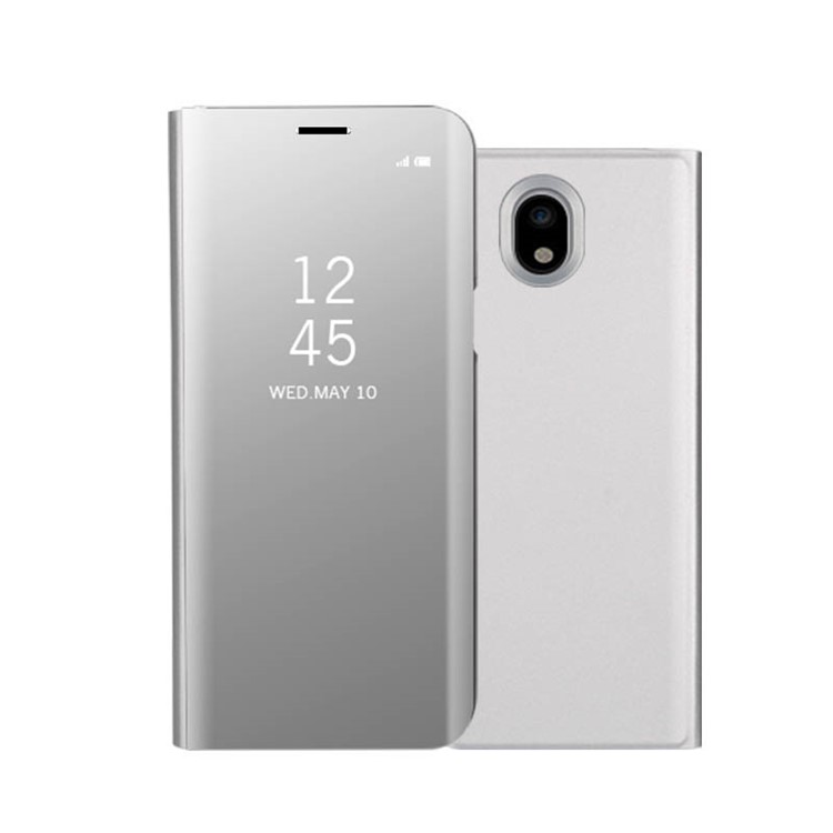 Plated Mirror Surface View Leather Case Accessory with Stand for Samsung Galaxy J3 (2017) EU Version - Silver-1