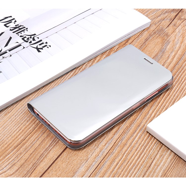 Plated Mirror Surface View Leather Case Accessory with Stand for Samsung Galaxy J3 (2017) EU Version - Silver-2
