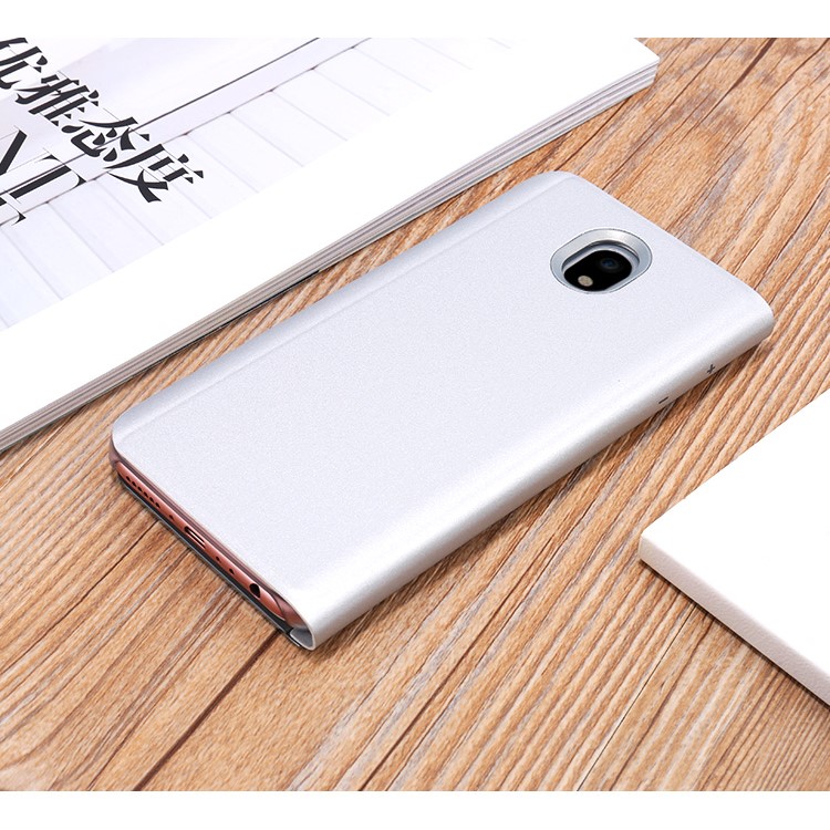 Plated Mirror Surface View Leather Case Accessory with Stand for Samsung Galaxy J3 (2017) EU Version - Silver-3