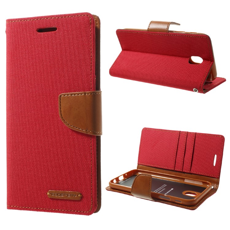 MERCURY GOOSPERY Canvas Diary Leather Wallet Case for Samsung Galaxy J7 Pro - Red-1