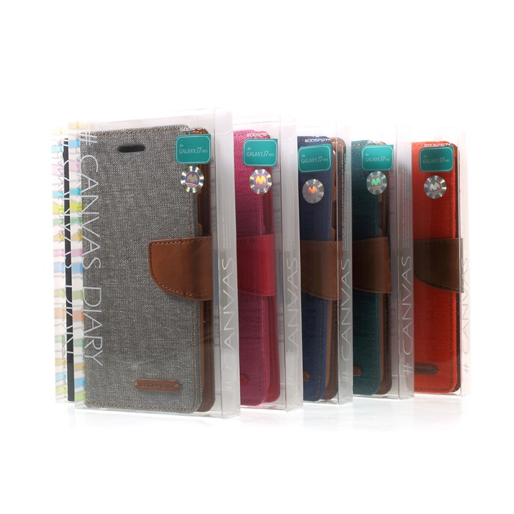 MERCURY GOOSPERY Canvas Diary Leather Wallet Case for Samsung Galaxy J7 Pro - Red-6