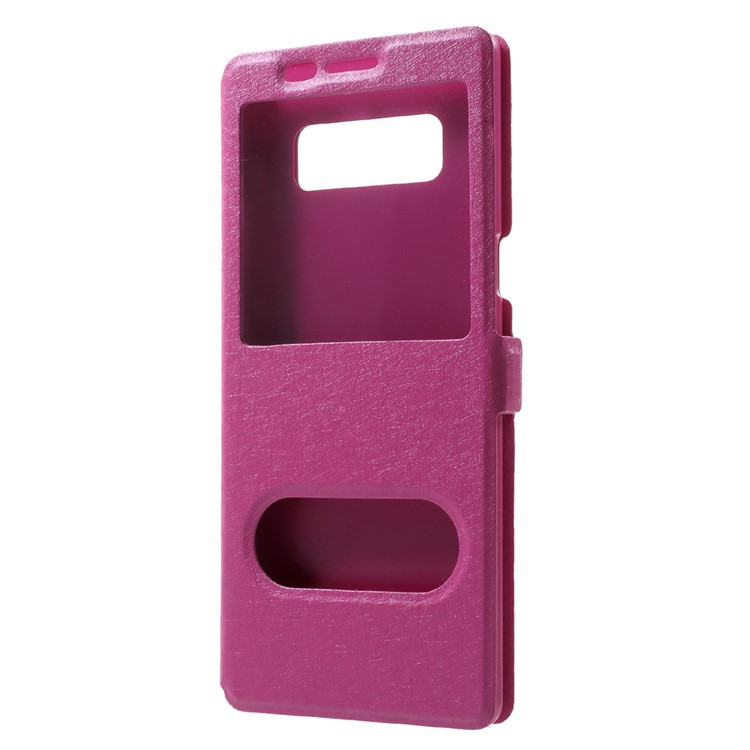 For Samsung Galaxy Note 8 Silk Texture Dual Window Stand Leather Phone Cover - Rose-2