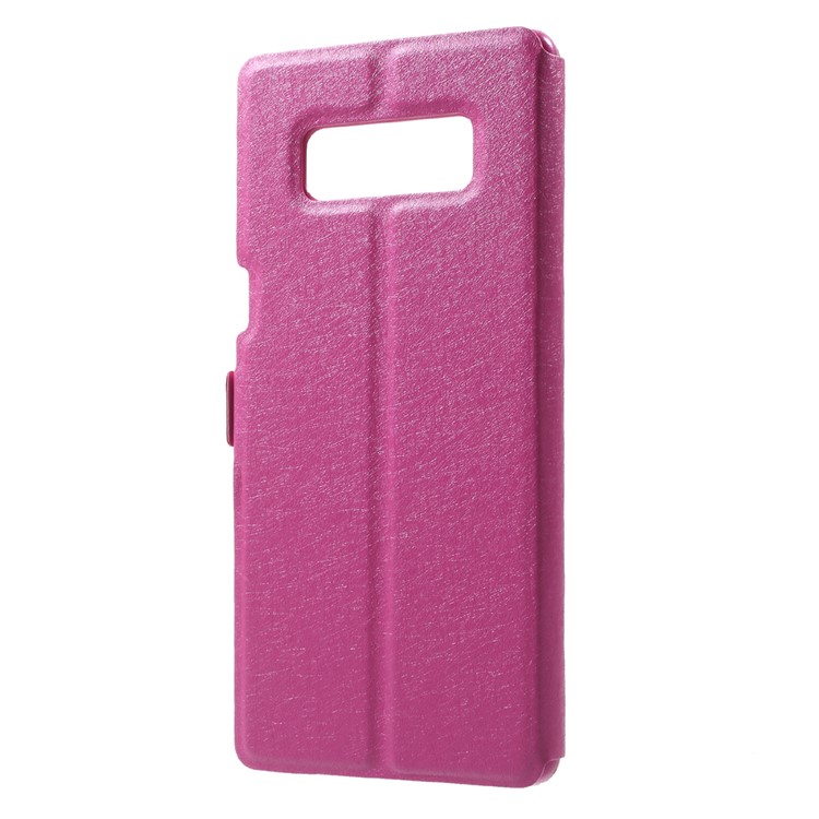 For Samsung Galaxy Note 8 Silk Texture Dual Window Stand Leather Phone Cover - Rose-3