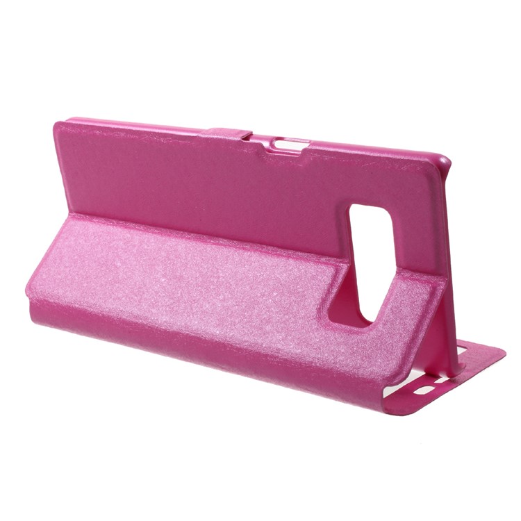 For Samsung Galaxy Note 8 Silk Texture Dual Window Stand Leather Phone Cover - Rose-4